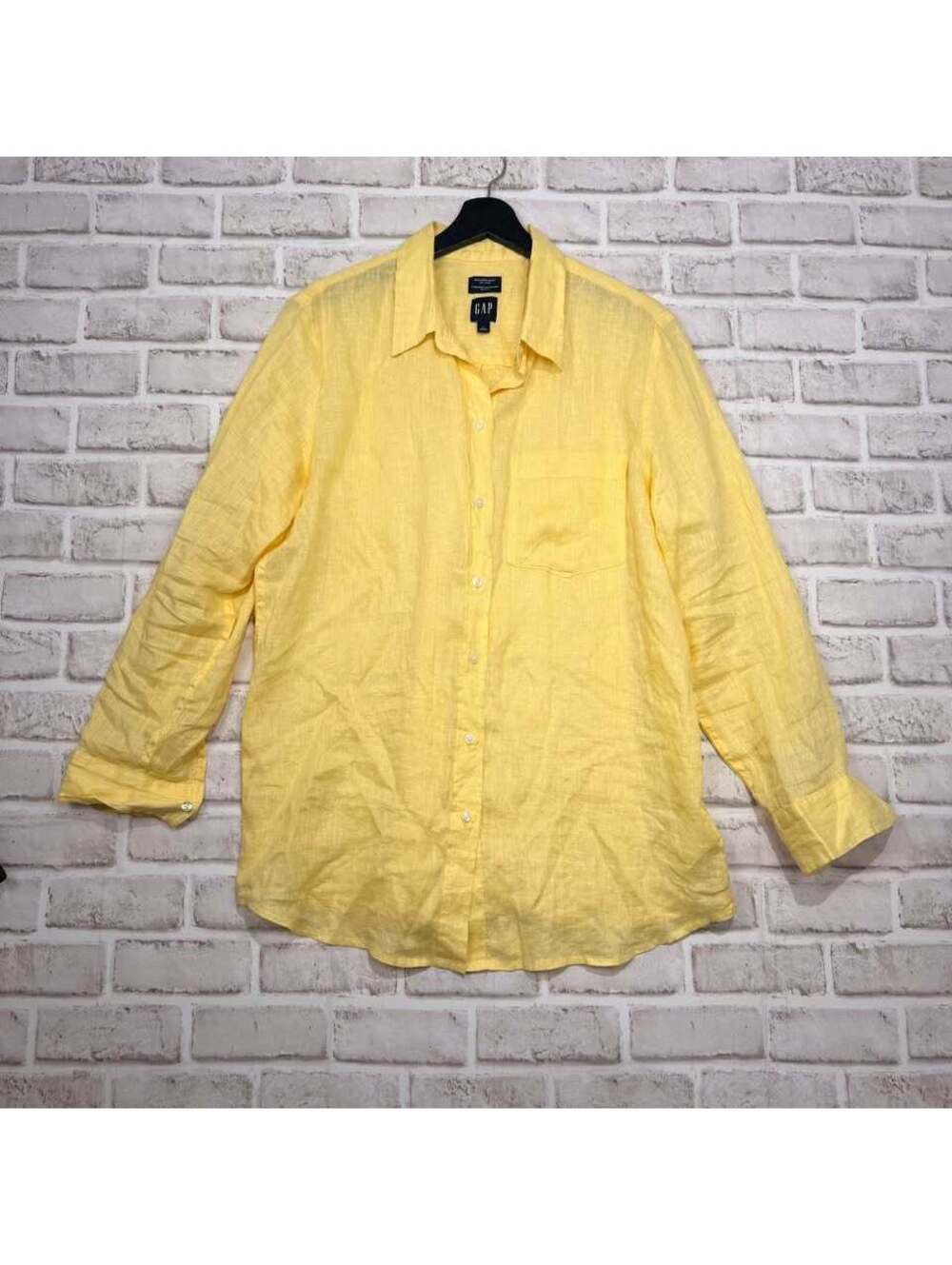 Gap 100% Linen Boyfriend Shirt Yellow Women's M